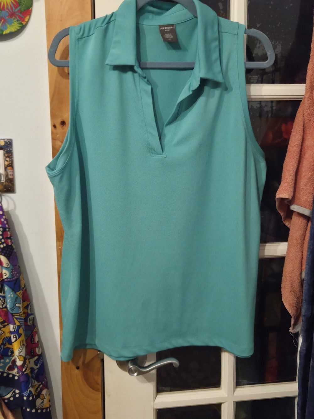 Joe Fresh Teal Sleeveless Collared V-Neck Polo